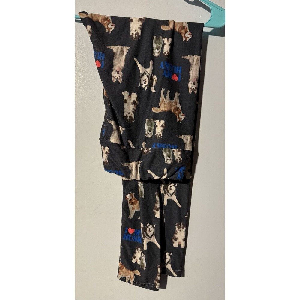 Women's Husky Dog Print Leggings I Love Huskies Soft Stretch EUC TC2 Curves
